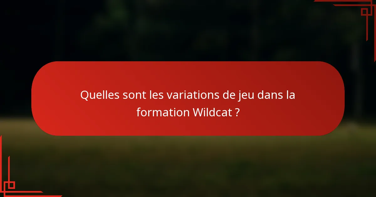 Quelles sont les variations de jeu dans la formation Wildcat ?